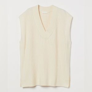 H&M Rib Knit Oversized Sweater Vest Cream White M